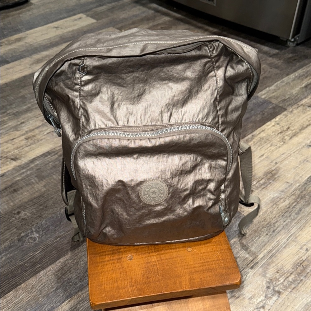 Kipling Shiny Silver Backpack